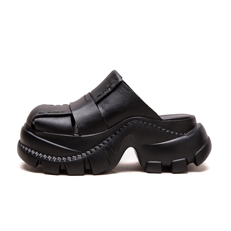 

Кожаные мюли на массивной платформе, модные слипоны с рельефной подошвой для женщин 35 чёрный