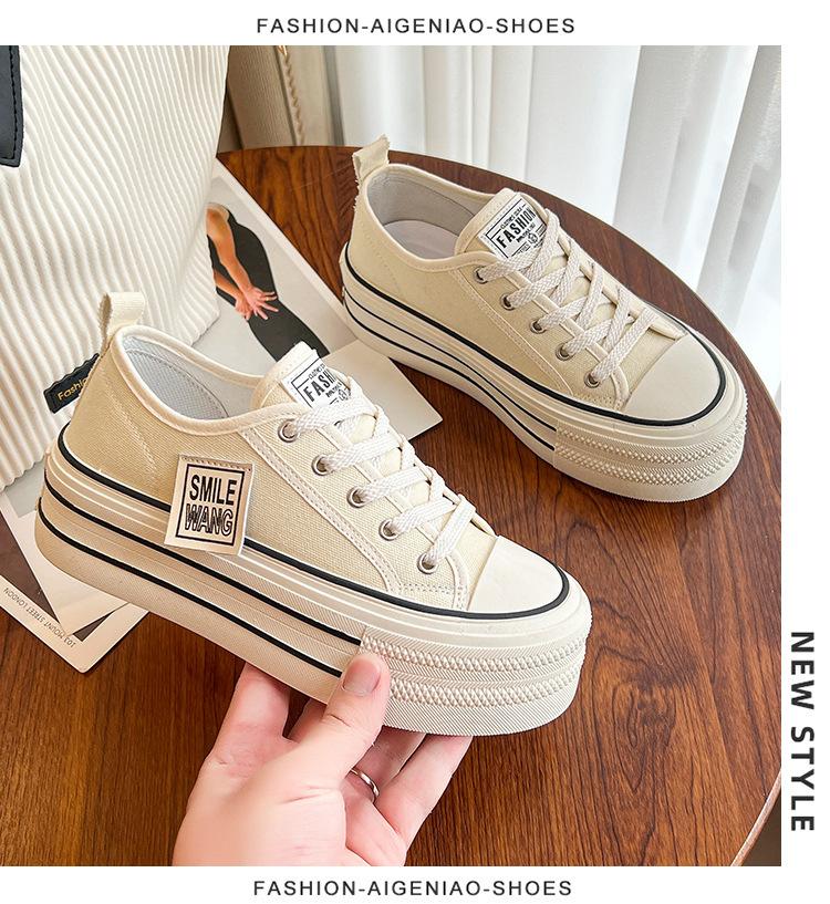 Platform Canvas Shoes 22 New Heightening Round Head Lace-up Low-top Student Sports