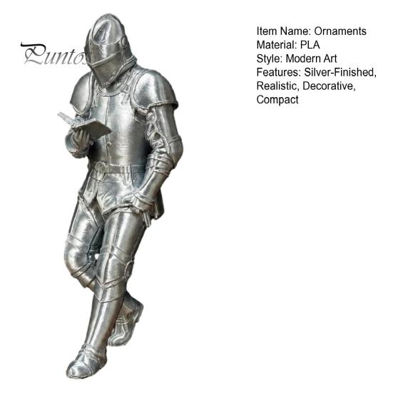 Relaxed Posture Knight for Collection Medieval Bookshelf Decor, Silver-Finished Armored Statue, Fantasy Home Bookend Library Office Desktop Ornament,