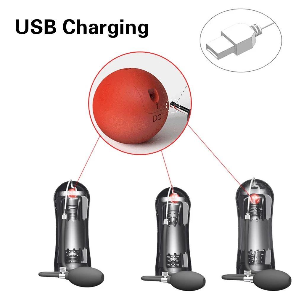 USB Rechargeable Male Masturbation Cup Adult Products Pocket Pussy Glans Stimulator Penis Trainer Inflatable Bulb Squeeze Sex Toys for Men Masturbator
