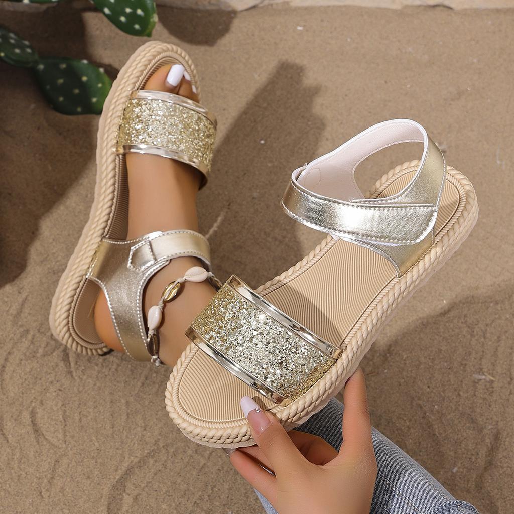 Women Flat Sandals 2026 New Elastic Strap Platform Sandals Woman Lightweight Plus Size Round Toe Shoes Women Zapatos De Mujer