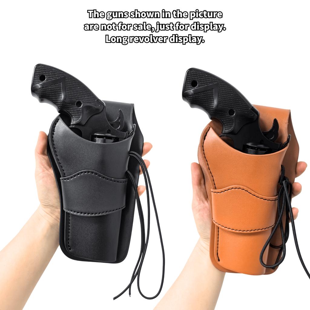 Western Style Revolver Holster Retro Cowhide Look PU Leather Waist Gun Holder for Cowboy Costume Reenactment Prop Display Only