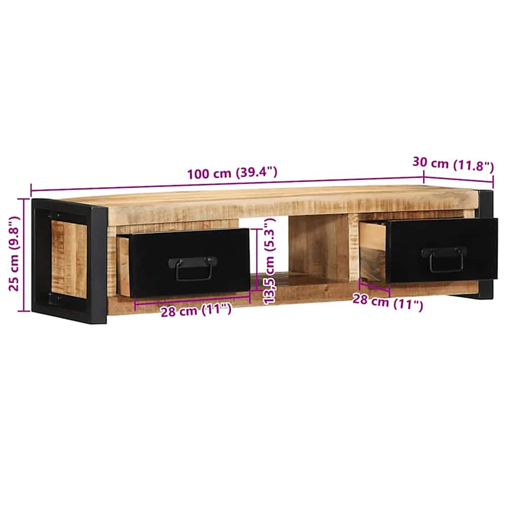 TV Cabinet 100x30x25 cm Rough Solid Mango Wood