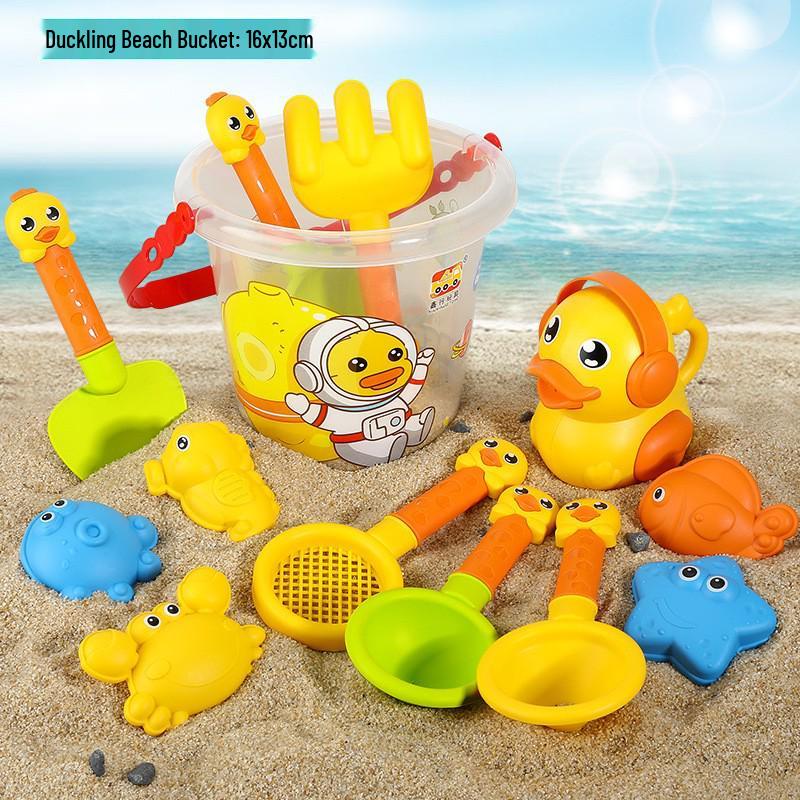 

Space Duck 15-Piece Beach Car Toy Set with Shovels, Sand Timer, and Bucket for Kids and Babies