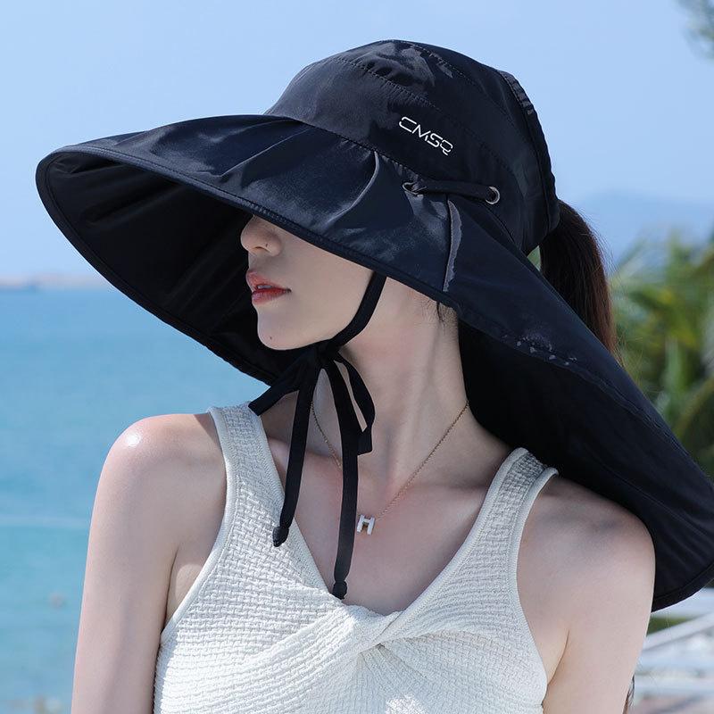 

Летние тонкие солнцезащитные шляпы для женщин, женские шляпы для рыбаков с большими полями, солнцезащитный козырек, черная резинка