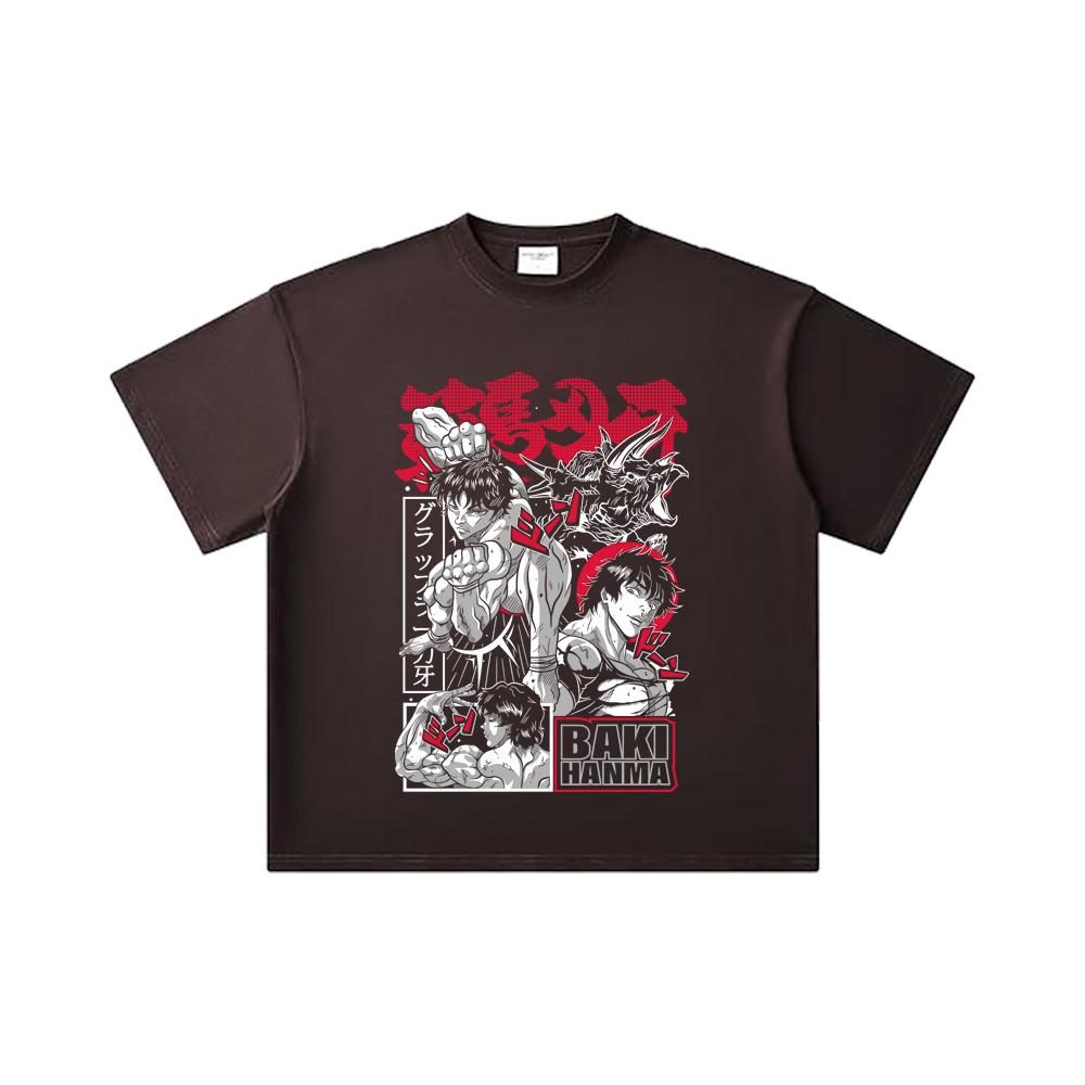 260 GSM Double Yarn 32 Count 100% Cotton Baki V3 Print Unisex Heavy Cotton T Shirt