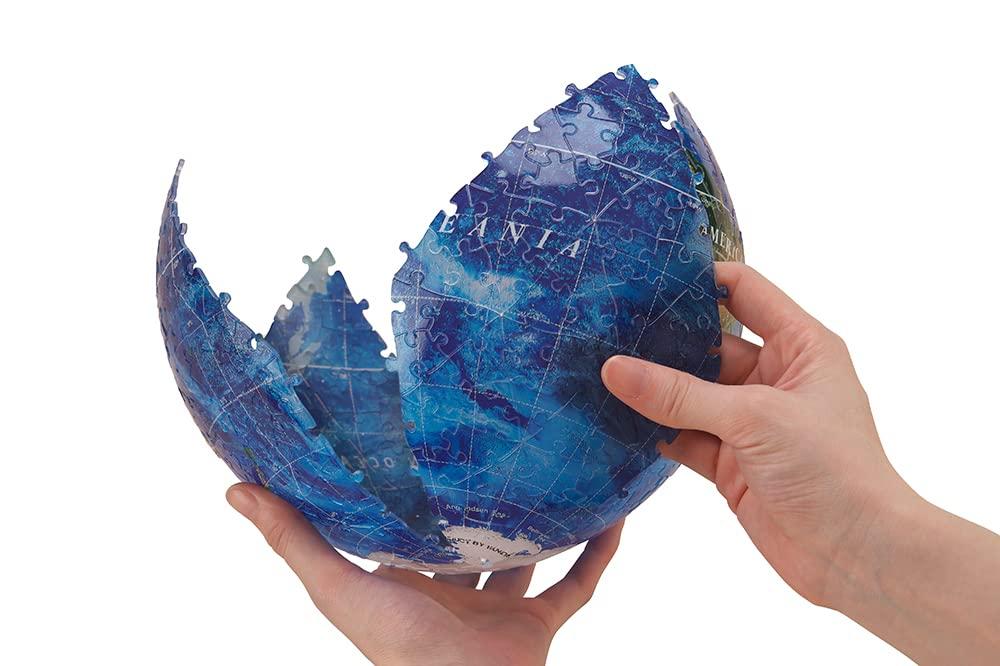 Yanoman 540-Piece Jigsaw Puzzle, 3D Spherical Puzzle, Blue Earth Aqua (Approx. 22.9cm Diameter), 2054-111, Includes Piece Request Postcard, Base, and