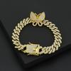 European American Hip Hop Butterfly Iced Out Bracelet, 12mm Full Diamond Rhombus Hiphop Punk Alloy Bracelet