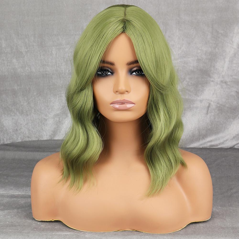 MISS WIG Fioletowa Falowana Syntetyczna Peruka z Włókna Odpornego na Ciepło dla Kobiet z Grzywką Czarno-Różowo-Brązowa Peruka Cosplay do Noszenia na Co Dzień