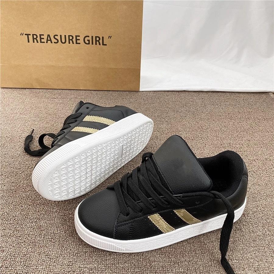 Retro bread shoes women's spring and summer new casual black and gold versatile board shoes women