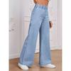 Light Blue Elastic Waist Wide Leg Casual Jeans Women's Style Loose Straight Leg Trousers Comfortable Street Style