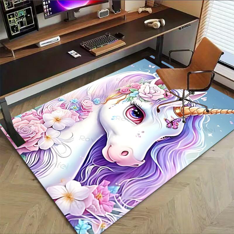 1pc Unicorn Flowers Carpet Anti Slip Polyester Floor Mat for office.Bedroom