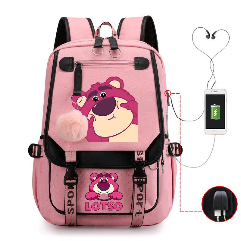 Mengmeng Xiaoqing Strawberry Bear Printing College Style Campus Primary School Student School Bag Lightweight And Large Capacity