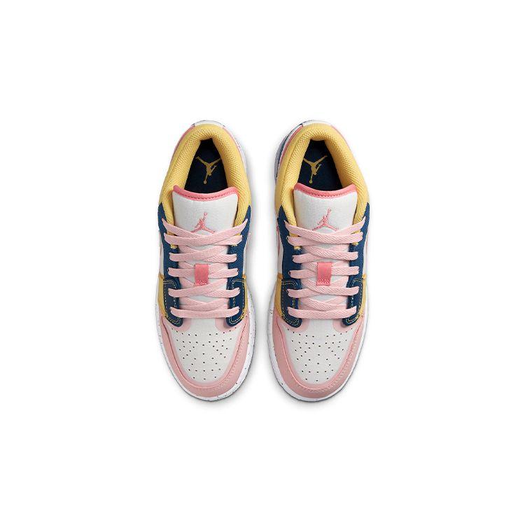 Air Jordan 1 Low SE GS Multi-Color Canvas Kids Sneakers White French-Blue Topaz-Gold DV1323-100