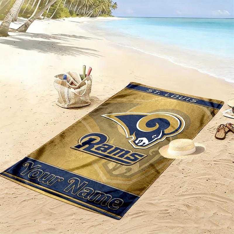 Name Custom Los Angeles Rams Print Beach Towel, Large Soft Quick Dry Towel for Beach Camping Swimming