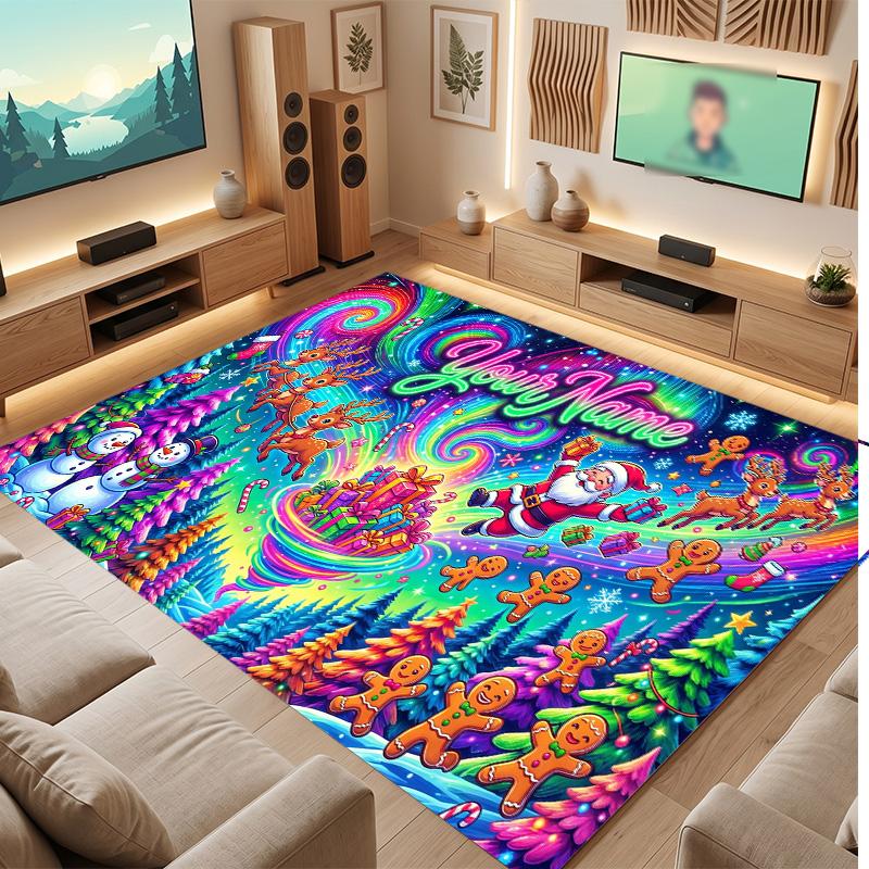 Christmas Theme Soft Crystal Velvet Rug Custom Name & Text Print Non Slip Floor Rug for Bedroom Living Room