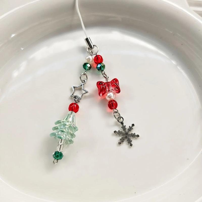 Christmas Tree Pendant Cellphone Straps Acrylic Beaded Keychain Charm Colorful Bead Phone Chain Stylish Mobile Phone Lanyard