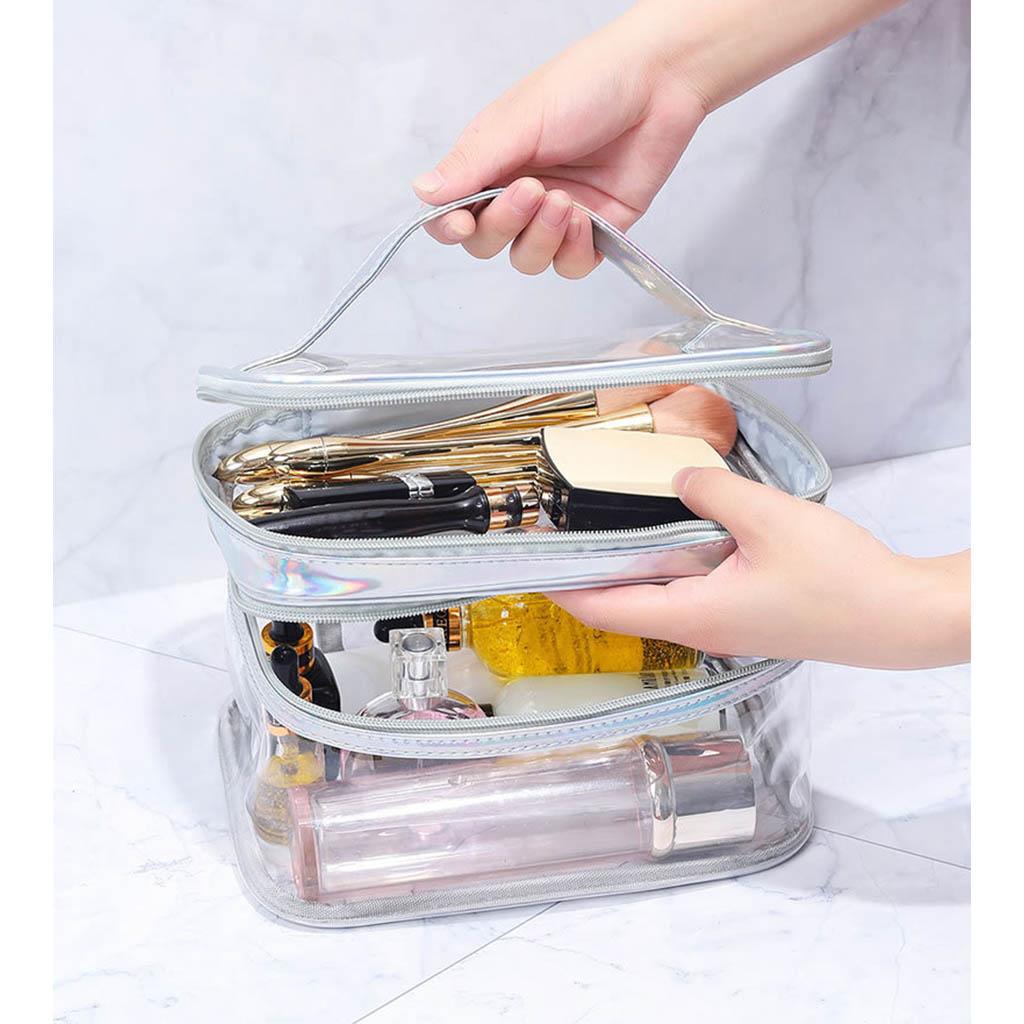 Portable Clear Makeup Bag 2 Layers Zipper Cosmetics Bags Travel Storage Pouch