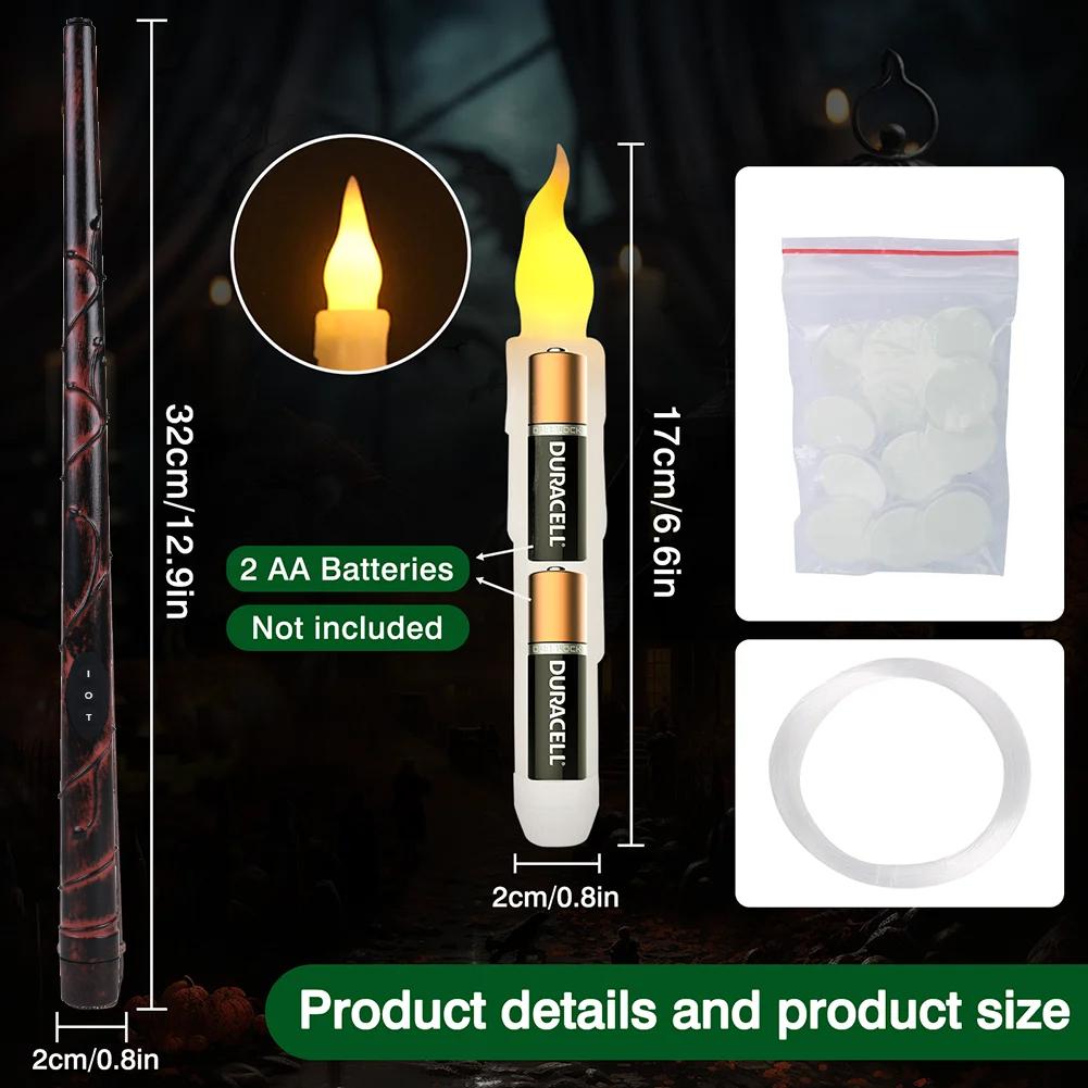 Set of 12/24 Hanging Floating Candles with Magic Wand LED Flickering Candles Flameless Battery Operated for Halloween Xmas Party