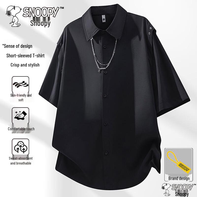 SNOOPY Men s Summer Relaxed Fit Polo T-Shirt L чёрный