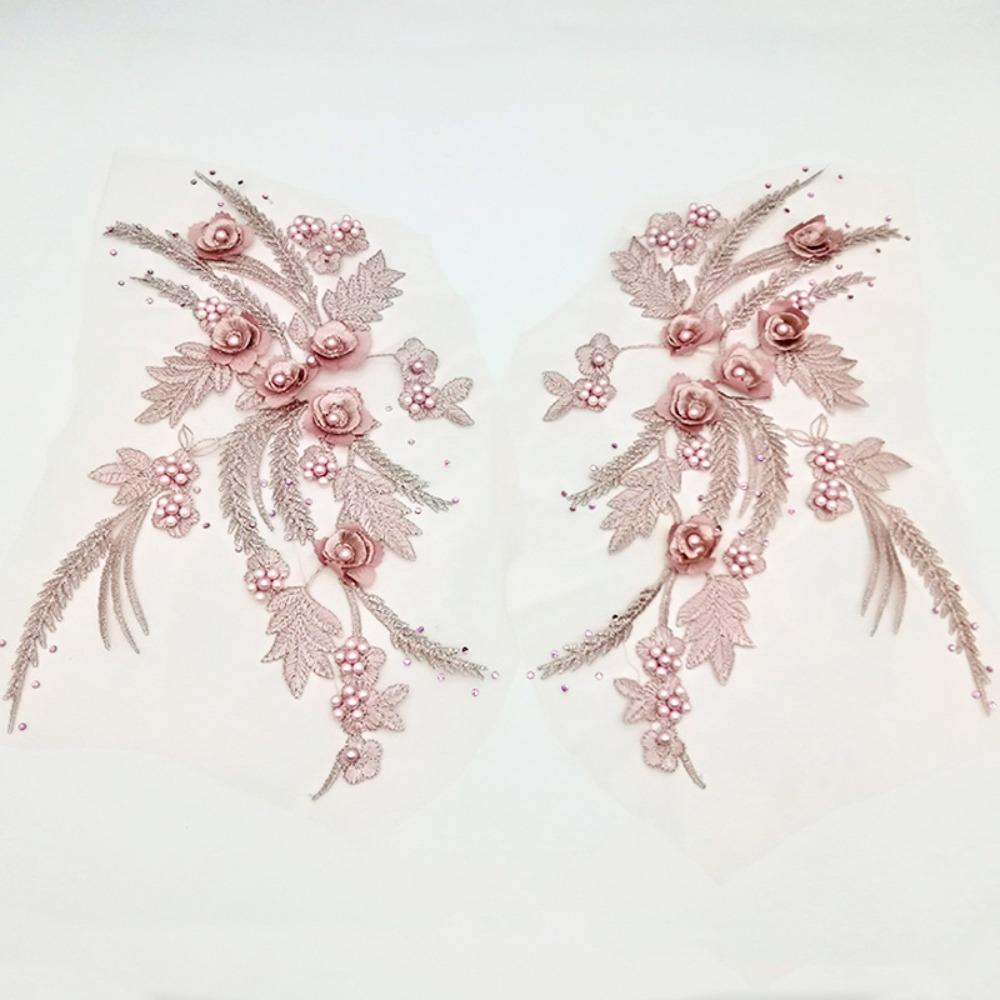 Appliques Sew White Black Wedding Gown Appliques 3D Flower Tassel Beads Lace Appliques Sew Patch
