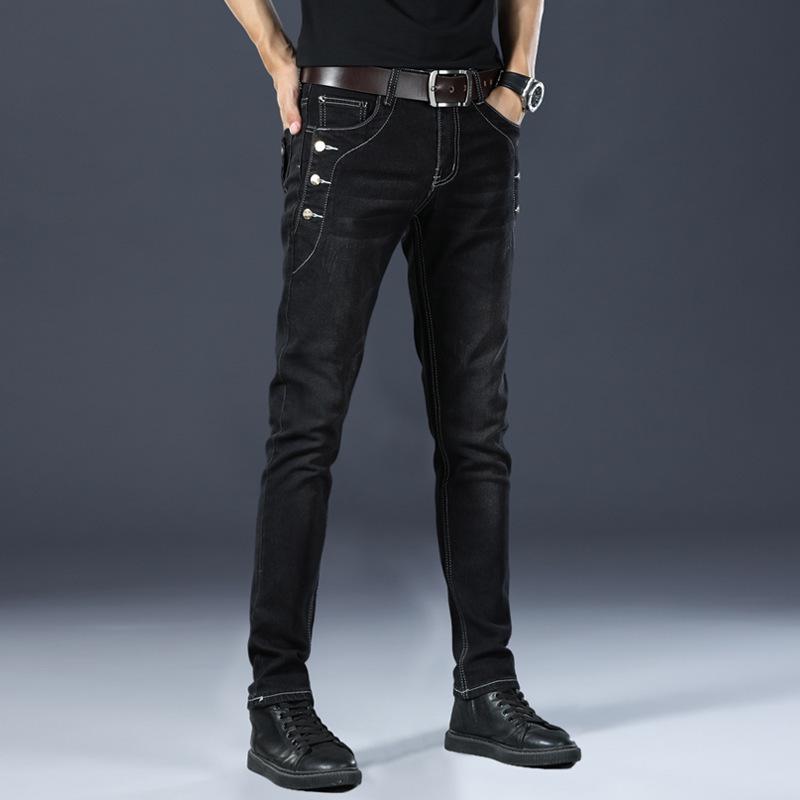 2023 Men's Black Slim Fit Elastic Jeans - Spring & Autumn Style