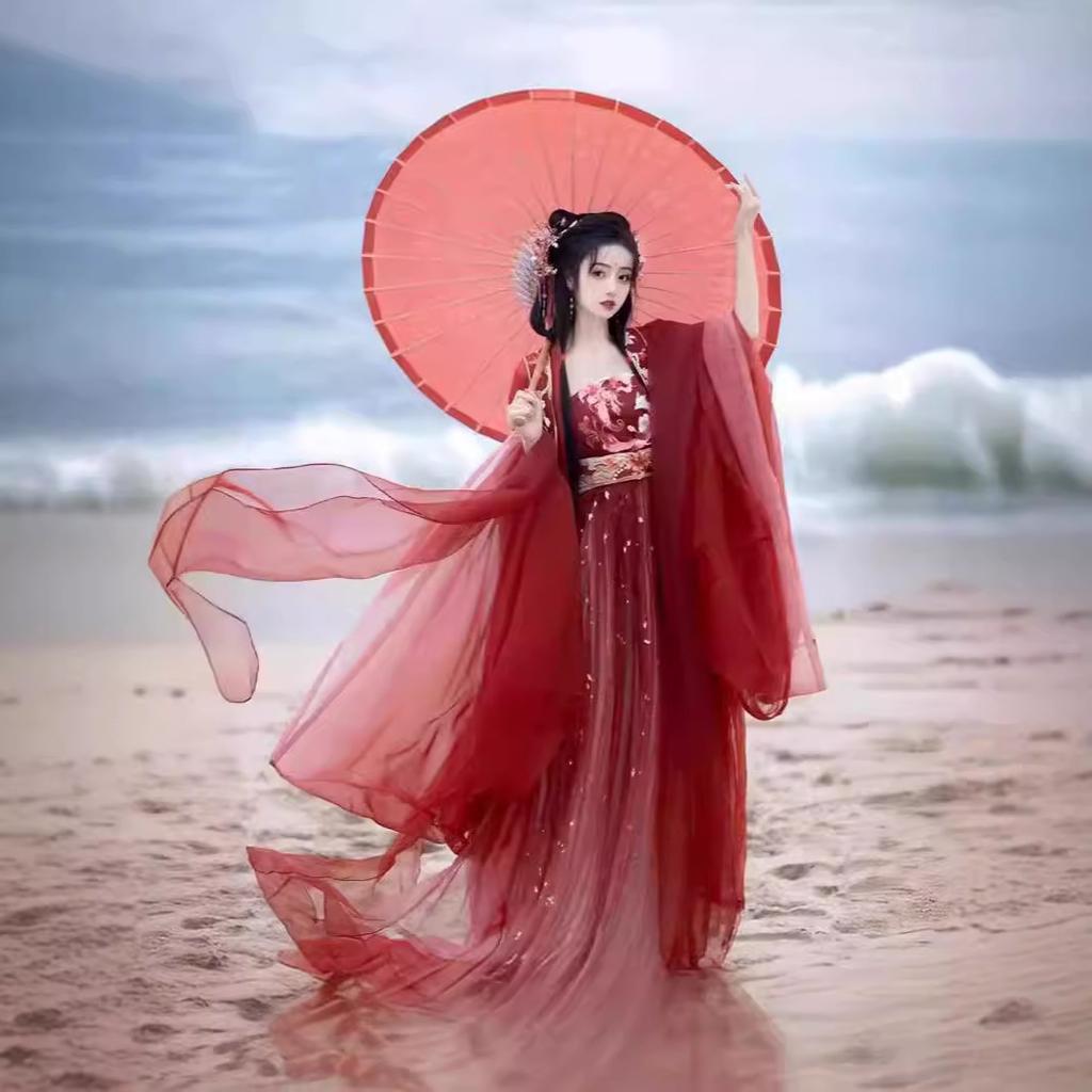 Autumn adult nine-tailed chest-length skirt, super fairy embroidered big-sleeved shirt, kako skirt, ancient style and beauty