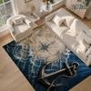 1pc Retro Nautical Anchor Pattern Area Rug, Blue‑Grey Maritime Style, Machine‑Washable & Soft, Classic Modern Design, Perfect