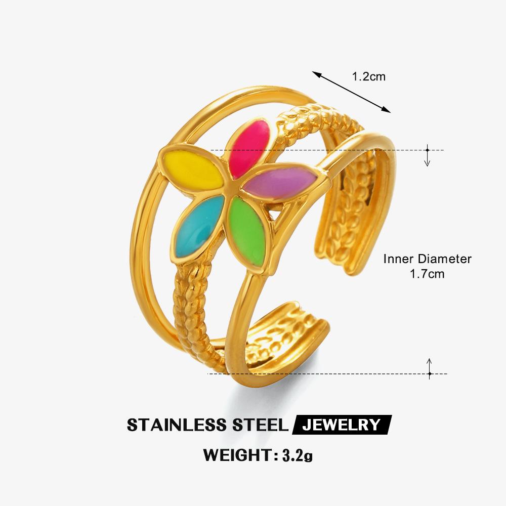 316L Edelstahl Emaillierter Blumenblattring für Damen Farbige Tropfglasur Serie Wasserfeste Ringe Luxuriöser Schmuck Geschenk