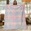 1pc Pink-Blue-Orange Plaid Blanket Suitable for All Seasons, Soft Flannel Throw Bedspread with Pink/Blue/Orange Grid, Machine Washable Cozy Bedding Gi