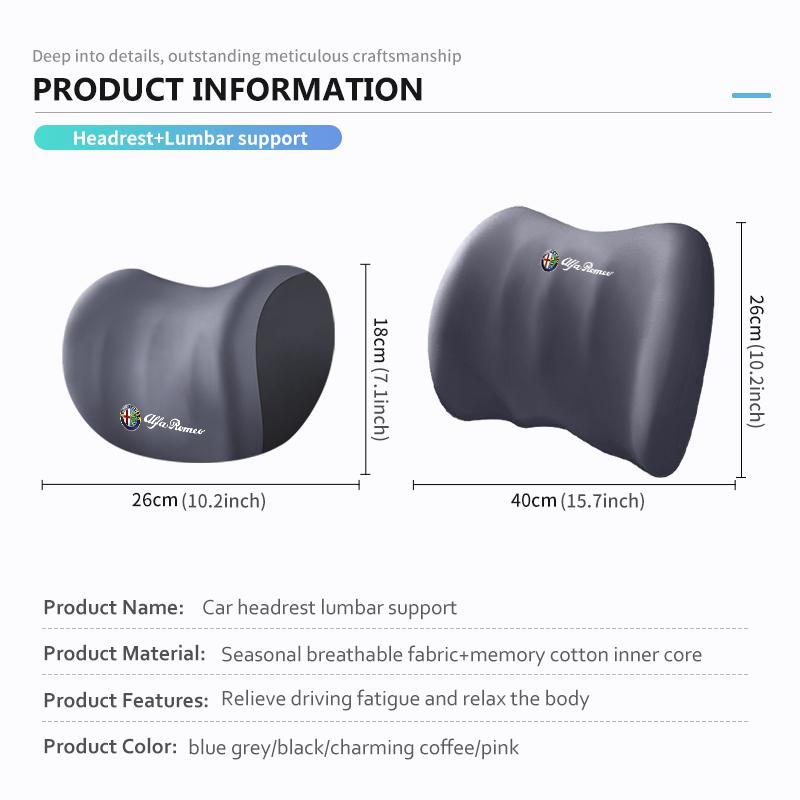 Memory Foam Car Headrest Lumbar Cushion Comfort Neck Pillow For Alfa Romeo Giulietta GT 159 147 156 Mito Brera Giulia Spider F1