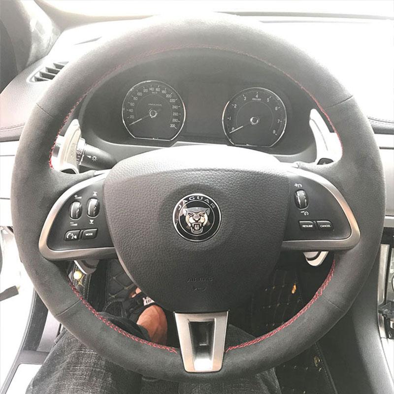 For Jaguar XF XFS XFR XF Sportbrake 2012-2015 XK XKR-S XKR 2012-2018 Hand-stitched non-slip suede Car Steering Wheel Cover style 1