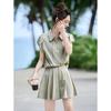 Summer Casual Button-Up Cardigan and Pleated Shorts Two-Piece Set