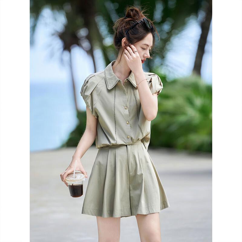 Summer Casual Button-Up Cardigan and Pleated Shorts Two-Piece Set