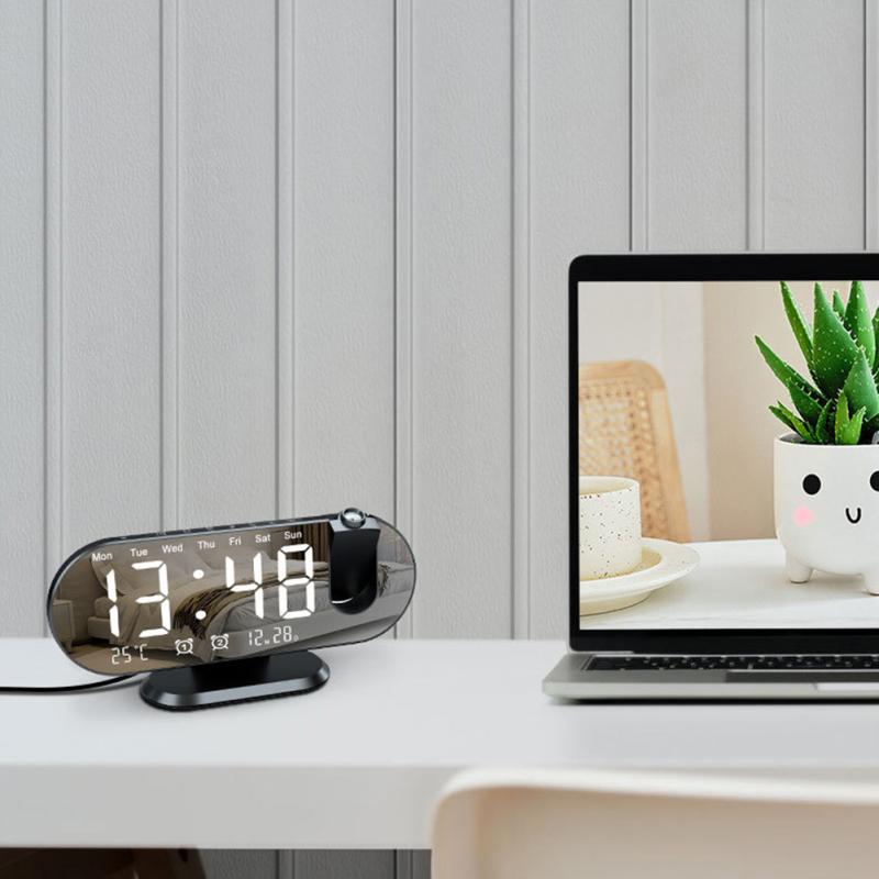 Projection Alarm Clock For Bedrooms, USB Powered Digital Alarm Clock With 180 Degree Rotation