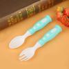 Standing Durable Anti slip Spoon and Fork Set for Baby Kid Tableware(Green)