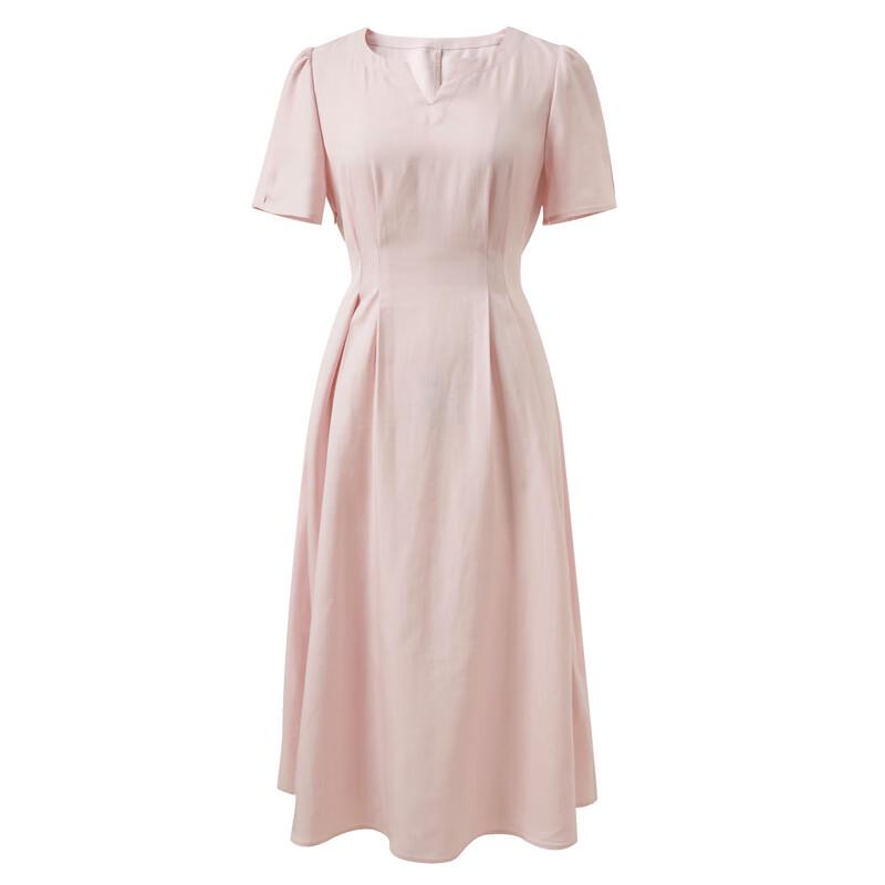 Sancai Minimalist Light Pink Lyocell A-Line Dress