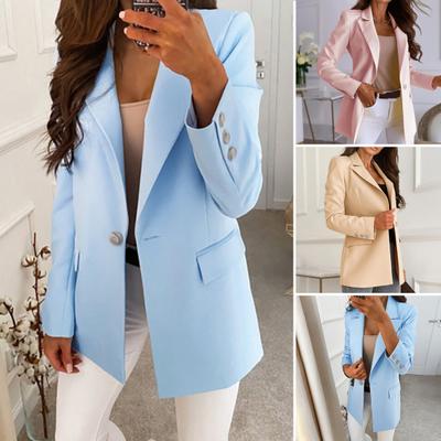 Women Suit Coat Lapel Long Sleeve Solid Color Suit Jacket with Pockets Buttons Placket Loose Fit Business Formal Outerwear