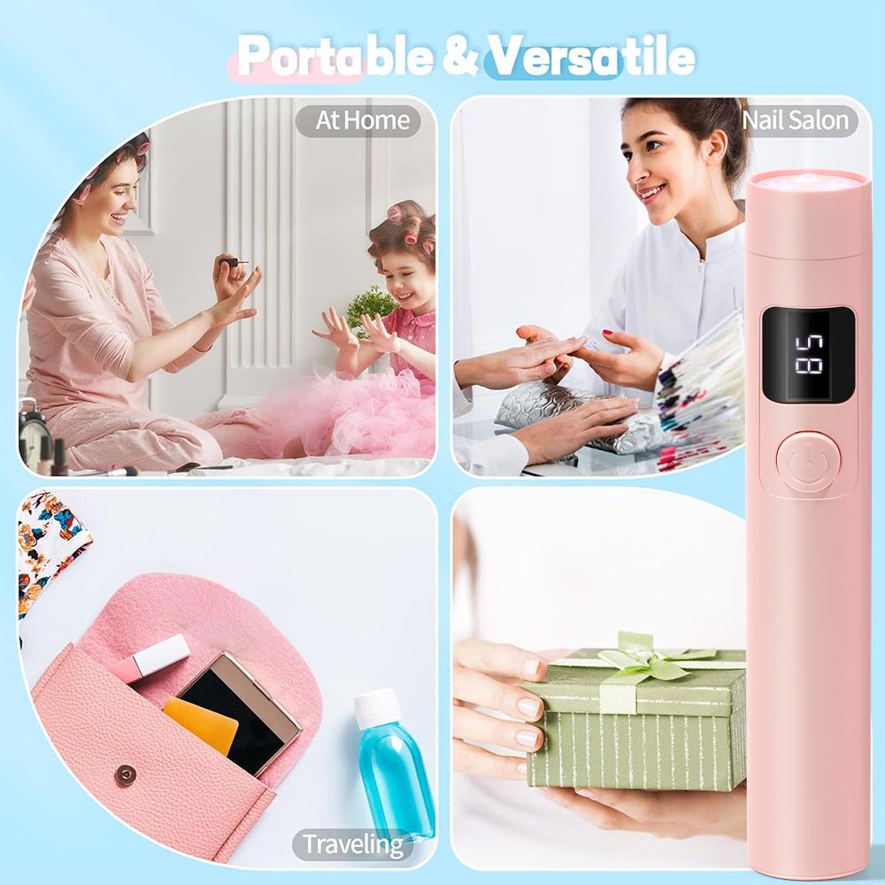 YIKOOLIN Portable Handheld UV Nail Lamp LED Mini Nail Dryer with LCD Screen USB for Gel Nails USB Rechargeable Nail Light
