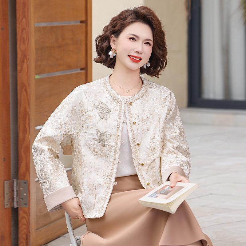 Mom s Spring New Chinese-Style Dignified & Elegant Cardigan for Middle-Aged and Elderly Women 5XL (recommended for 150-165 jin) бежевый