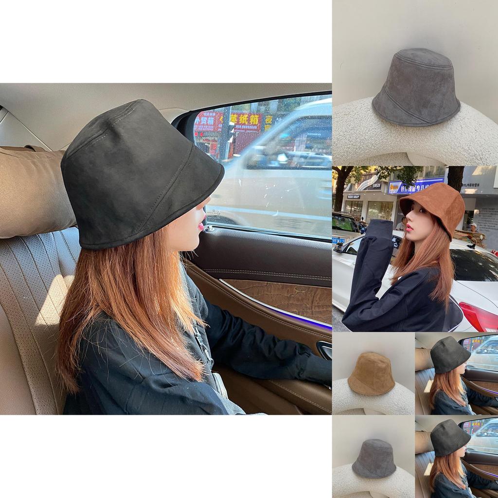 Chapeau Seau Tendance Aspect Daim Pour Femmes À Large Bord Respirant Protection Solaire