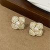 French Elegance Pearl Rose Stud Earrings: Luxury, Versatile, and Exquisite White Oil Painting Ear Ornaments.