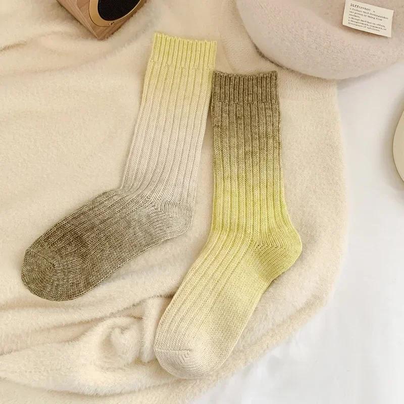Winter Thick Warm Long Socks Gradient Wool Cashmere Kawaii Socks Women Thermal Floor Sleeping Socks New Year Gift Autumn 2025New