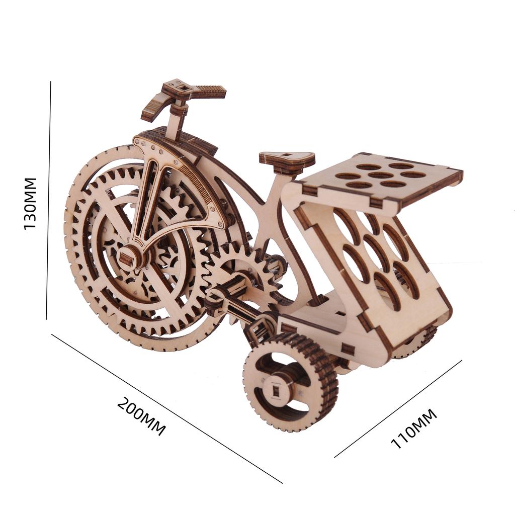 3D Puzzle Diy Wooden Toys Small Three-wheel Assembly Model Adult Birthday Halloween Christmas Gift