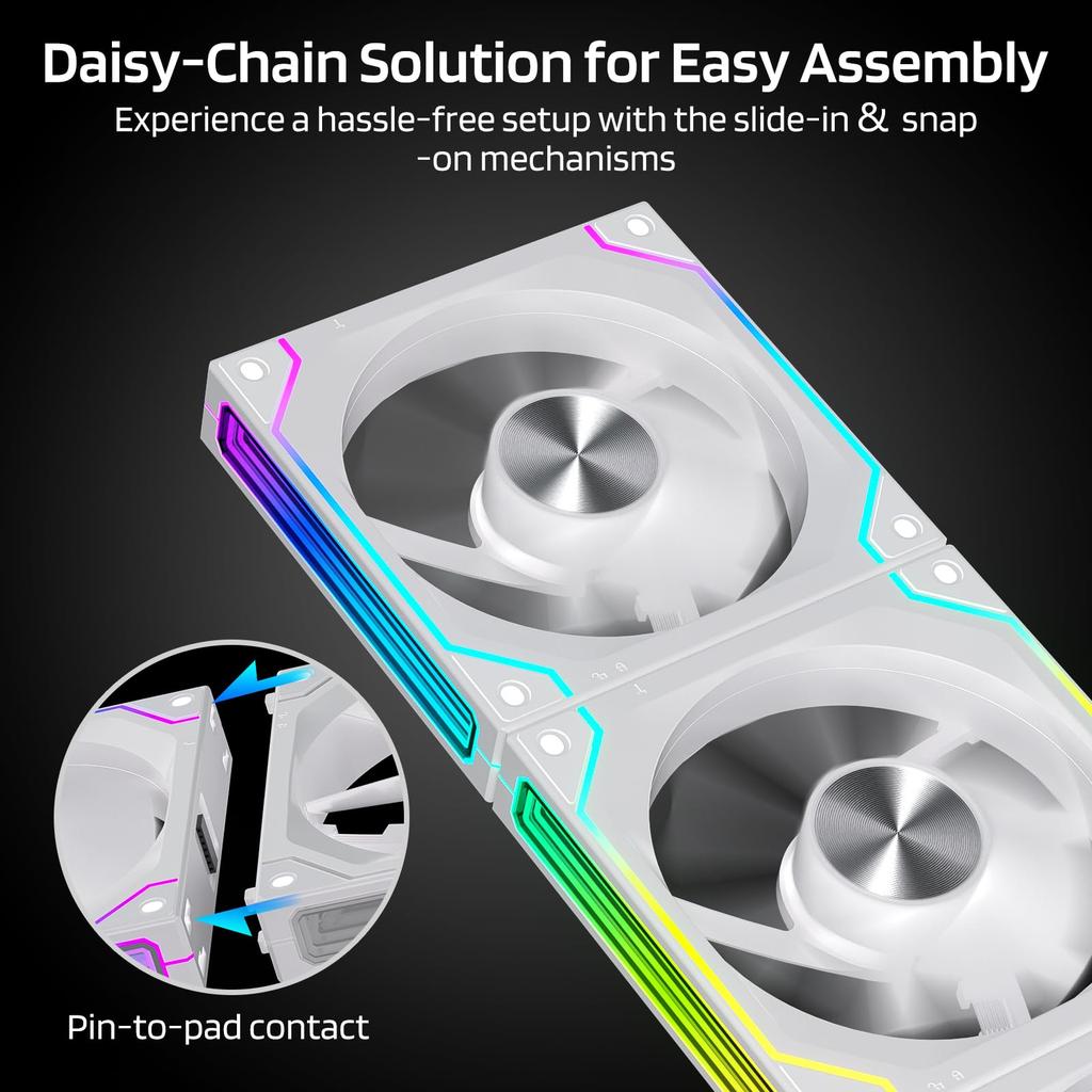 LTC 120mm PC Case Reversible Up to 2000 Infinity Mirror ARGB HDB Bearing PWM Computer Case Cooling CF-122D Fan, Daisy-Chain Connection, Airflow, RPM,