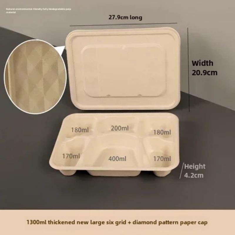 Caja de embalaje desechable para entrega dividida, 10 unidades, gran capacidad, papel de cuadrícula múltiple, cajas para el almuerzo, respetuosas con el medio ambiente, para microondas