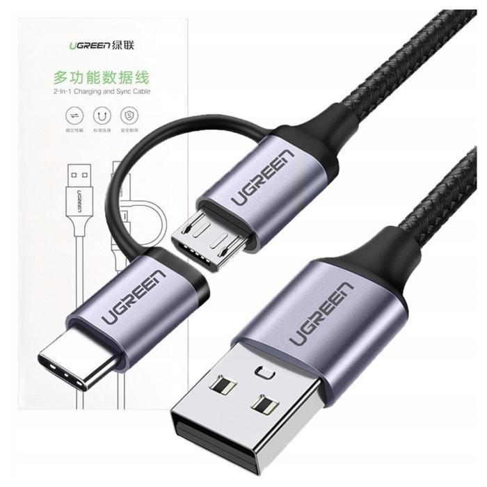 Câble Ugreen 2 En 1 Micro Usb Usb-C 2,4 A Pour Téléphones 1 M Pour Chargement Et Transfert De Données