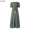 ZANZEA Women Short Sleeve Blouse and Print Long Skirts Two Piece Suit Sets