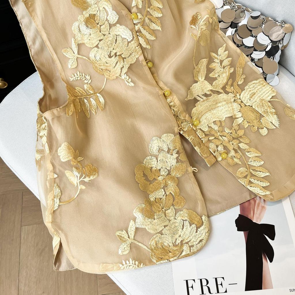 Vest Women's 2025 Summer Temperament Versatile Tulle Embroidered Sleeveless Retro High-end Sunscreen Top