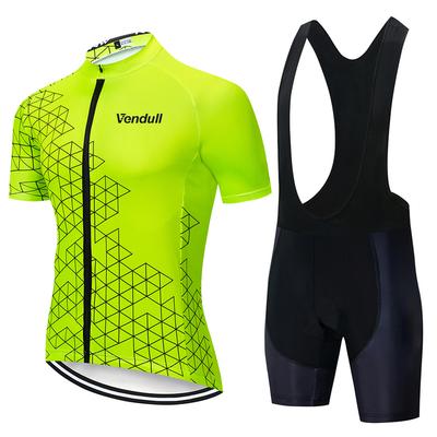 Fluorescerande Gul Pro Team Cykeltröja Set 2025 Cykeldräkt Cykel Kortärmad Herr Bib Shorts Kläder 19D Gel andningsbar vaddering